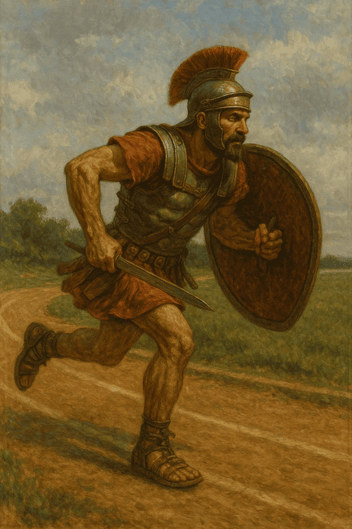 Romėnas bėga su skydu